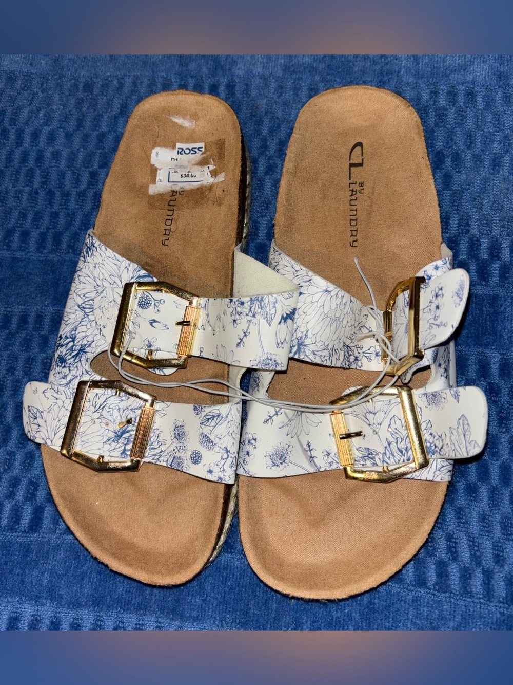 Laundry by Shelli Segal Women's White Floral Double-Buckle Slide Sandals